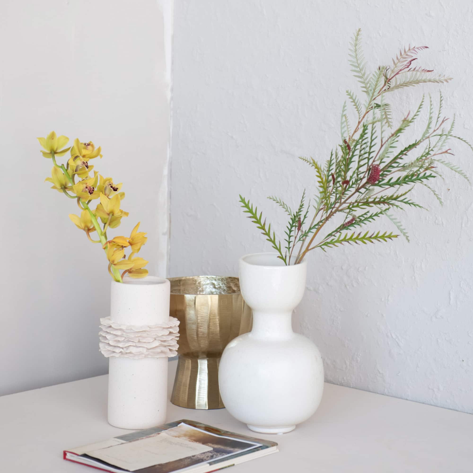Hello Honey® 10" Matte Cream Ruffled Elegance Stoneware Vase